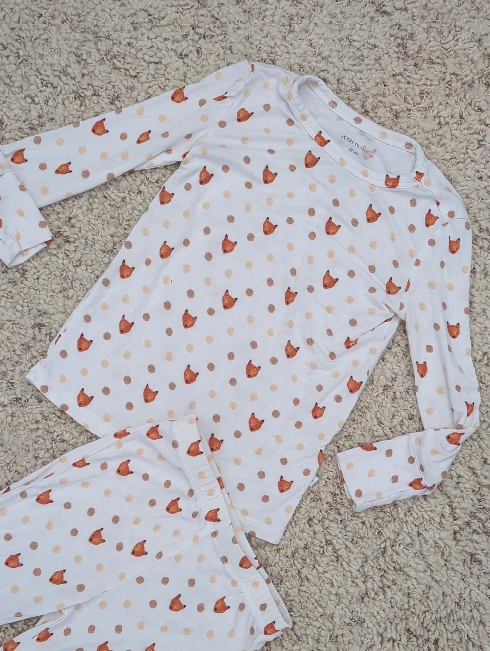 Posh Peanut  2Pc Pajama Set Fox And Polka Dot Lionel Pattern Size 3T-4T